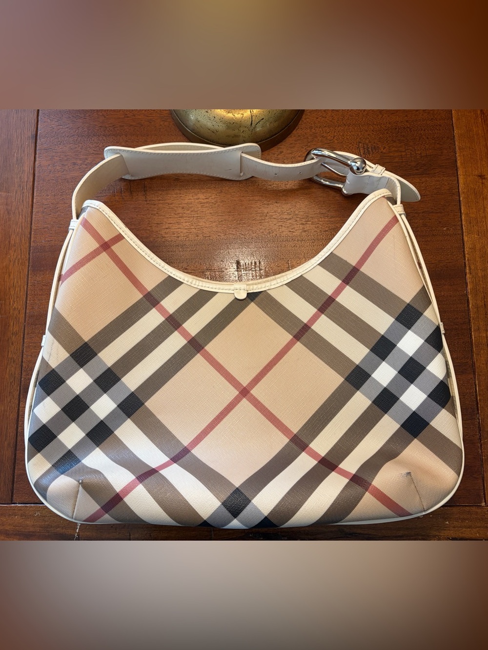 Burberry nova check plaid leather medium shoulder bag